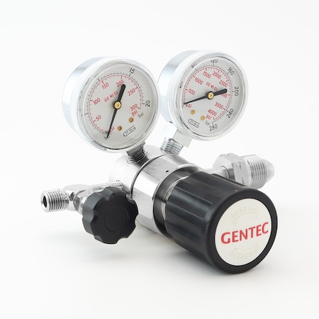 Gentec HP Low Flow Regulator, CGA 590, Inlet  0 to 500 PSI, Needle Valve, Use with: Air R21BGK-DFK-C590-01-N